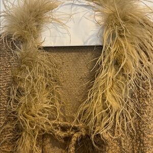 Elegant Women's Tan Cardigan with Faux Fur Collar